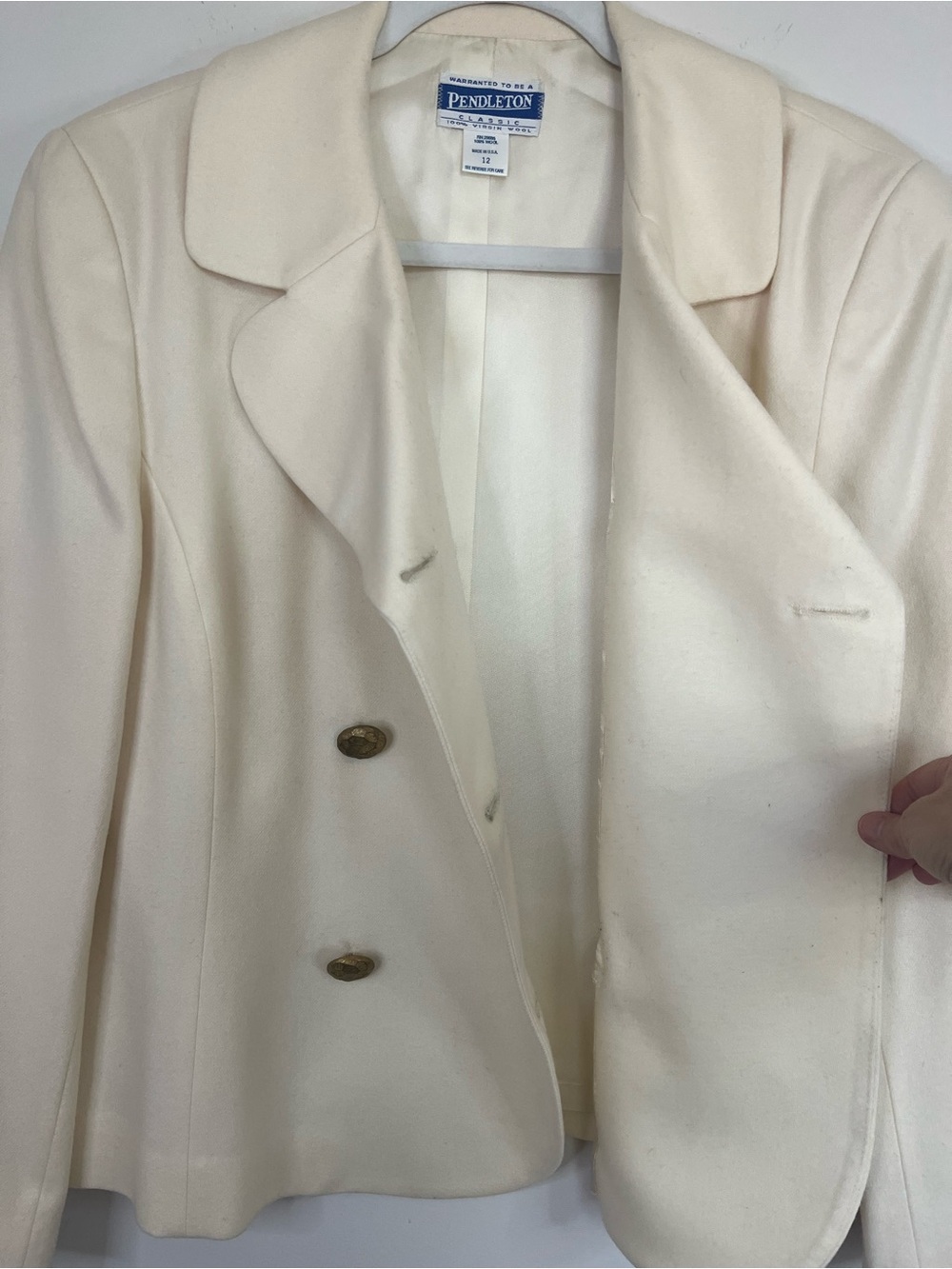 Vintage Pendleton Ivory Wool Double Breasted Blazer Jacket 12 Winter White - Picture 10 of 13